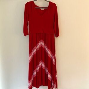 Boden Juliet Poinsettia Dress Size 14 Jersey Midi Red Pink Valentine Teacher